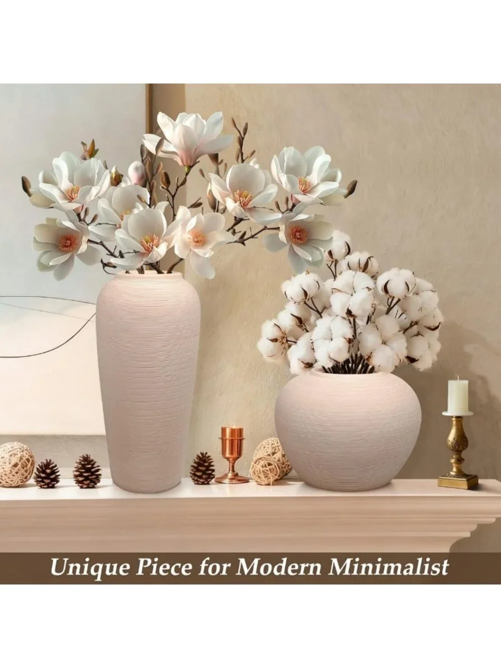 Stylish 12-Inch Tall Neutral Textured Ceramic Vase for Elegant Home Decor